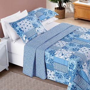Colcha King Bouti Estampada Dupla Face 3 Peças - Azul Sereno
