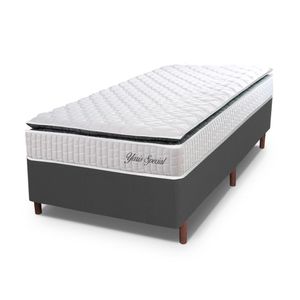 Cama Box Baú Solteiro Hellen Colchão Yaris Pillow Top Cinza