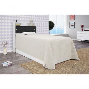 Cabeceira Box Solteiro 0,88cm Elisa Branco Branco Preto Framar Móveis