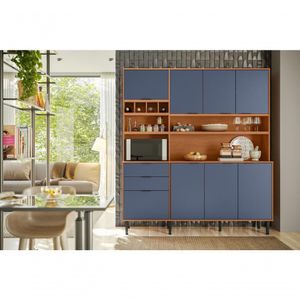 Kit Cozinha Viena Com 7 Portas E 3 Gavetas Jequitiba Azul Lord Lukaliam