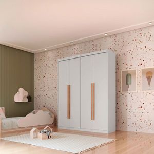 Guarda Roupa Sonho 4 Portas 2 Gavetas Moderna Mobília Branco/Naturalle