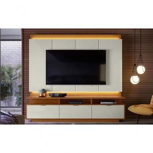 Conj. Bancada Marrocos Com Painel P/ Tvs Até 75" 3 Portas - Jequitiba/off White Perolizado - Lukaliam