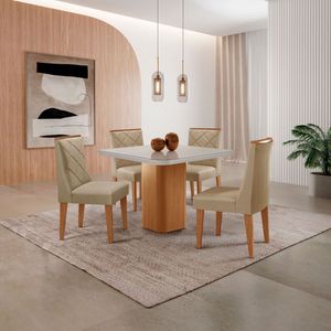 Mesa De Jantar Eloise Canto Copo 4 Cadeiras Isadora Moderna Turim 07/off White/naturale
