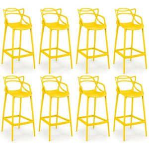 Kit 8 Banquetas Allegra Com Encosto Design Cozinha/bancada - Amarelo