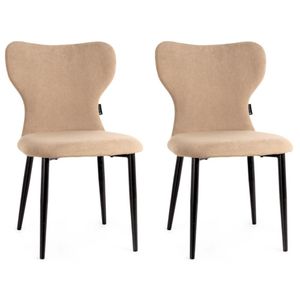 Kit 2 Cadeiras De Jantar Estofada Veludo Design Jacobsen - Bege