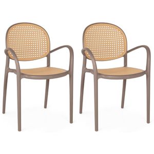 Kit 2 Cadeiras De Jantar Roma Com Braço Para Sala E Cozinha - Marrom Claro