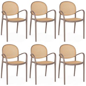 Kit 6 Cadeiras De Jantar Roma Com Braço Para Sala E Cozinha - Marrom Claro