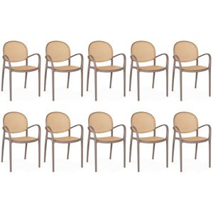 Kit 10 Cadeiras De Jantar Roma Com Braço Para Sala E Cozinha - Marrom Claro