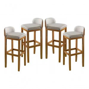 Kit 4 Banqueta Onix Bistro Pé De Madeira Encosto Cozinha Americana Estofada Luxo Alta Para Balcão