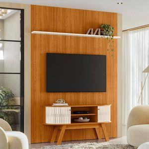 Rack Bancada Com Painel Silverstone Cinamomo/off White Para Tv Até 75” - Madetec