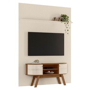 Rack Bancada Com Painel Silverstone Naturale/off White Para Tv Até 75” - Madetec