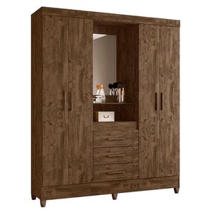 Guarda Roupa Solteiro Capelinha Capri 4 Portas E 3 Gavetas Castanho Wood Com Espelho - Moval