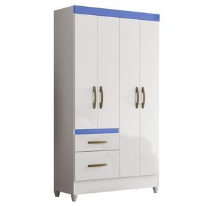 Guarda Roupa Solteiro Madri 4 Portas E 2 Gavetas Color Flex Branco/azul - Moval