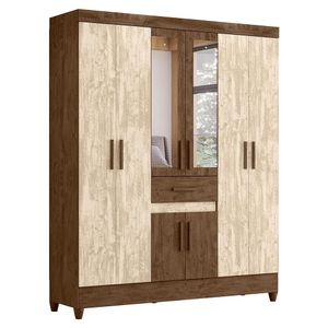 Guarda Roupa Solteiro Portugal 8 Portas E 1 Gaveta Castanho Wood/avelã Wood Com Espelho - Moval