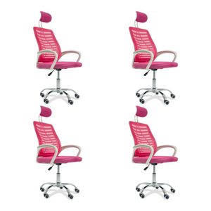 Kit 4 Cadeiras Escritório Diretor Tela Mesh Com Encosto De Cabeça Rosa