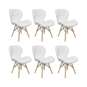 Kit 6 Cadeiras Estofada Eiffel Slim Wood Pés Madeira Branco