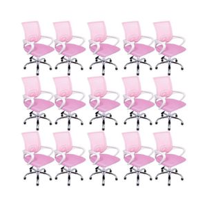 Kit 15 Cadeiras De Escritório Begonia Tela Mesh Ergonômico Rosa