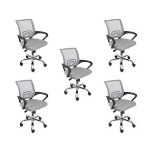 Kit 5 Cadeiras De Escritório Begonia Tela Mesh Ergonômica Cinza