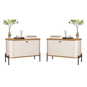 Conjunto Mesa De Cabeceira Albania Off White Nature Preto