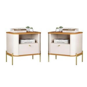 Conjunto Mesa De Cabeceira Malta Off White Nature Dourado