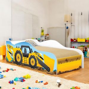 Cama Infantil Para Menina Menino Com Proteção E Com Colchão Trator Amarelo