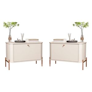 Conjunto Mesa De Cabeceira Albania Off White Bronze