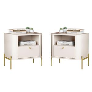 Conjunto Mesa De Cabeceira Malta Off White Dourado