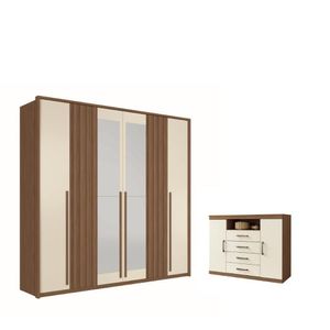 Kit Guarda Roupa 6 Portas Espelho E Cômoda Jack Jatoba Areia