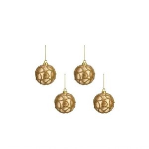 Conjunto Com 04 Bolas Douradas Arabesco 8cm Ht9239 - Linha Christmas Premium