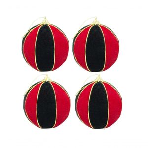 Conjunto Com 04 Bolas Camurça Vermelho E Verde Com Linhas Douradas 8cm Ht9226 - Master Christmas Verde Escuro
