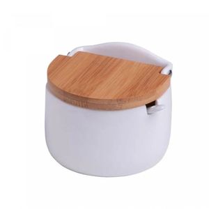 Saleiro De Mesa De Cerâmica Com Tampa De Madeira Bianco 9x10x9cm 5773 - Lyor