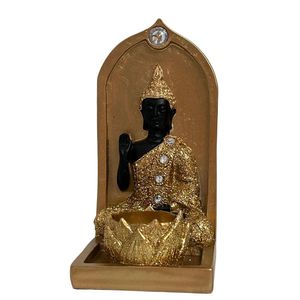 Enfeite Decorativo De Resina Buda Com Porta-vela - Escolha Entre Preto E Dourado 4388 Preto