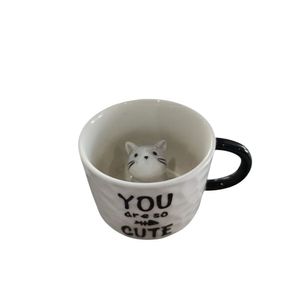 Caneca De Cerâmica Com Gatinho 3d 200ml - Surpresa Fofa Para Amantes De Gatos You Are So Cute Cinza