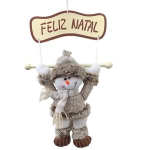 Enfeite De Natal Papai Noel Ou Boneco De Neve Com Placa Feliz Natal 46cm X 28cm Xts8648 Boneco De Neve