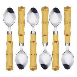Conjunto Com 06 Colheres Para Café De Aço Inox Com Cabo De Plástico Bambu Natural 16cm 7389 - Lyor