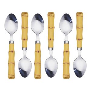 Conjunto 6 Colheres Para Chá De Aço Inox Com Cabo De Plástico Bambu 17cm 7388 - Lyor
