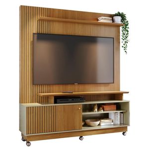 Estante Home Theater Ares Cumaru Opala Para Tv Até 75 Com Rodízios Madetec Cumaru Opala