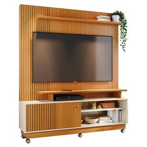 Estante Home Theater Ares Cinamomo Off White Para Tv Até 75 Com Rodízios Madetec Cinamomo Off White