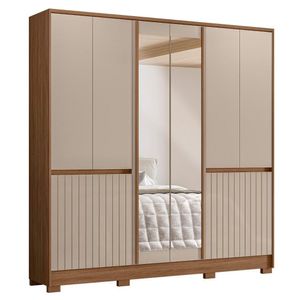 Guarda Roupa Casal Alasca 10 Portas Carvalho Fendi Com Espelho Moval Carvalho Fendi