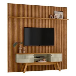 Rack Bancada Com Painel New Laguna Cumaru Opala Para Tv Até 75 Madetec Cumaru Opala