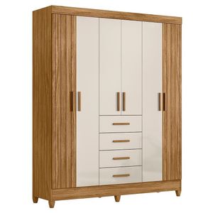Guarda Roupa Solteiro Aruba 6 Portas E 4 Gavetas Freijó Off White Moval