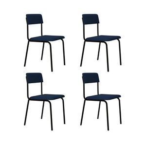 Conjunto 4 Cadeiras Estofadas Fixa Empilhável Fit Azul - Preto Fosco
