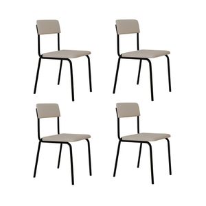 Conjunto 4 Cadeiras Estofadas Fixa Empilhável Fit Palha - Preto Fosco