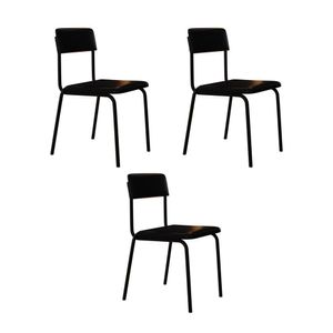 Conjunto 3 Cadeiras Estofadas Fixa Empilhável Fit Preto - Preto Fosco