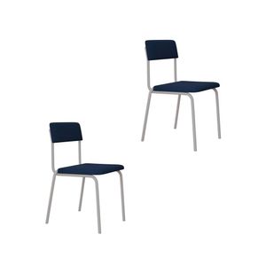 Conjunto 2 Cadeiras Estofadas Fixa Empilhável Fit Azul City - Branco Fosco Mt