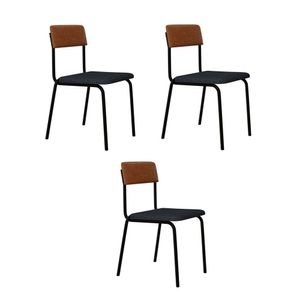 Conjunto 3 Cadeiras Estofadas Fixa Empilhável Fit Cinza Corriente-caramelo-preto Fosco