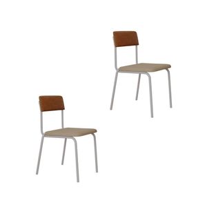 Conjunto 2 Cadeiras Estofadas Fixa Empilhável Fit Areia Corriente - Caramelo - Branco Fosco Mt Epóxi