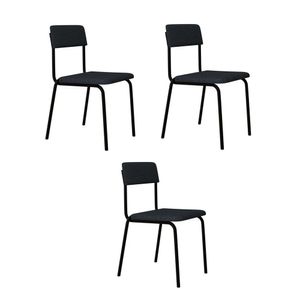 Conjunto 3 Cadeiras Estofadas Fixa Empilhável Fit Cinza Corriente - Preto Fosco Mt