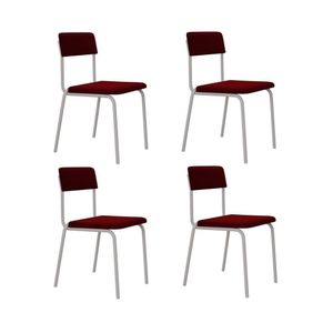 Conjunto 4 Cadeiras Estofadas Fixa Empilhável Fit Vermelho Vinho City - Branco Fosco