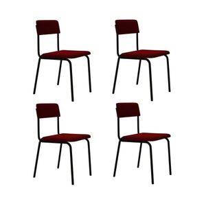 Conjunto 4 Cadeiras Estofadas Fixa Empilhável Fit Vermelho Vinho City - Preto Fosco